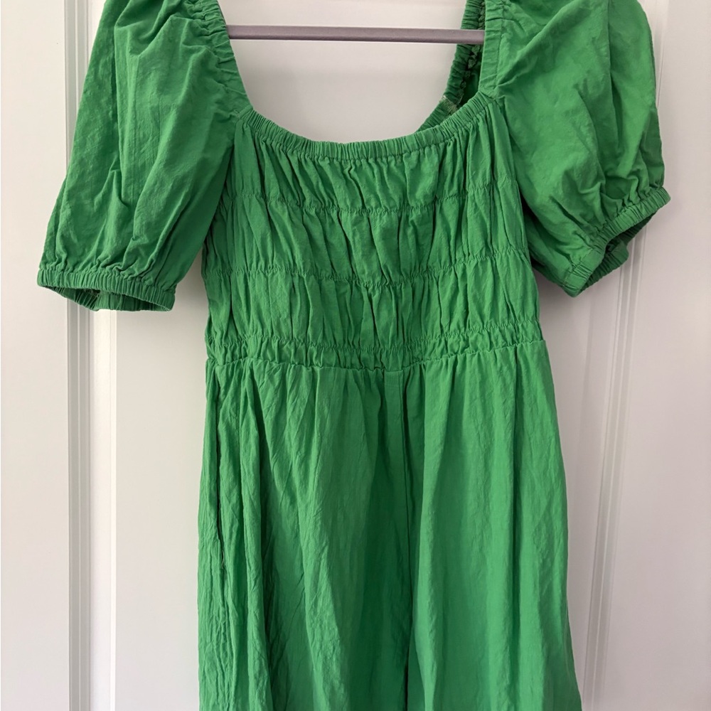 Green Puff Sleeve Short Romper